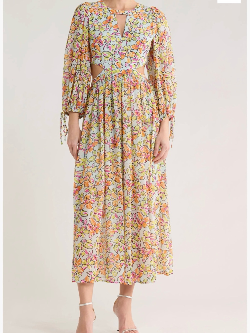 NWT Maje Hibiscus Cutout Floral Maxi Dress Orange Blue Size 40